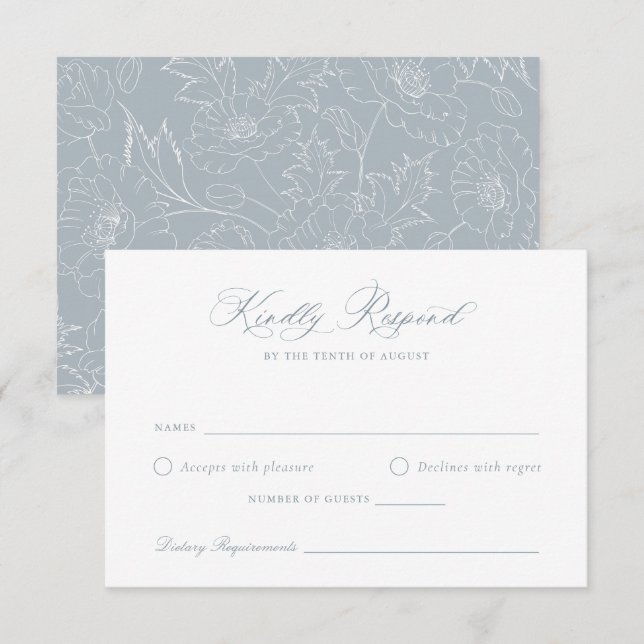 Elegant Dusty Blue Floral Wreath Wedding RSVP Card (Front/Back)