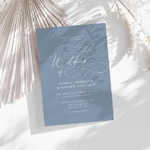 Elegant Dusty Blue Flourish Calligraphy Wedding