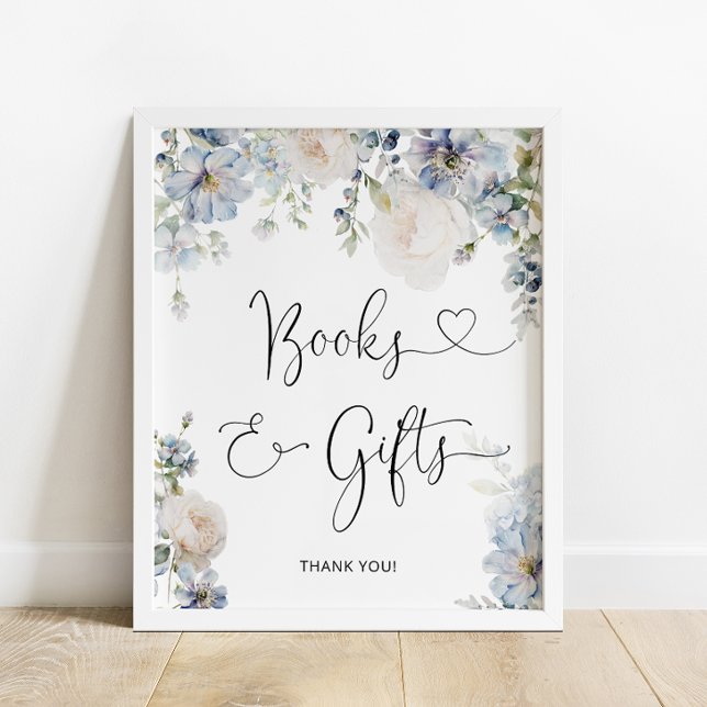 Elegant Dusty Blue Flowers Books & Gifts Poster (Creator Uploaded)