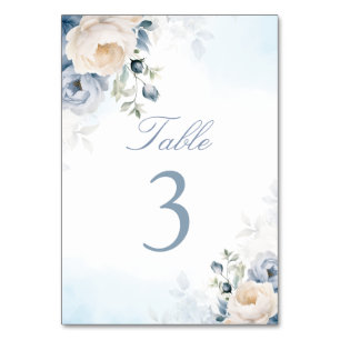 Elegant Dusty Blue Flowers, Floral Wedding Table Number