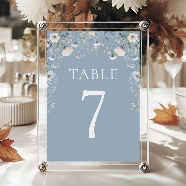 Elegant Dusty Blue Flowers Floral Wedding Table Number (Creator Uploaded)