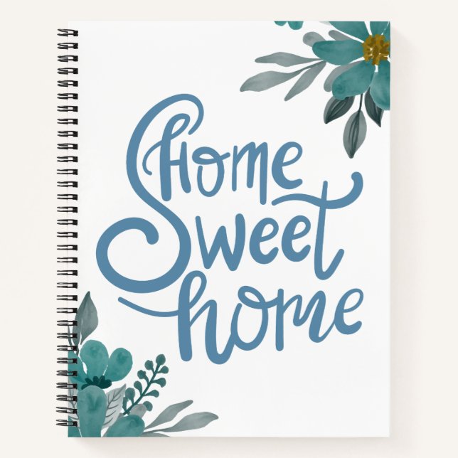Elegant Dusty Blue Flowers Home Sweet Home Custom  Notebook (Front)