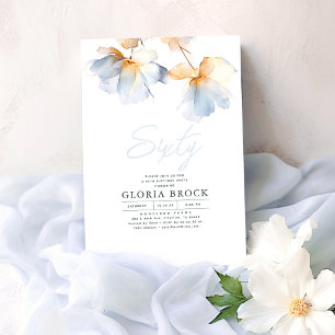 Elegant Dusty Blue Flowers Minimalist Birthday Invitation