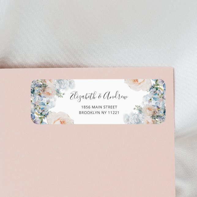 Elegant Dusty Blue Flowers Return Address (Creator Uploaded)