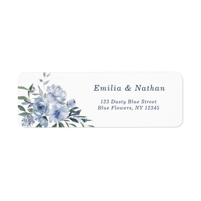 Elegant Dusty Blue Flowers Return Address (Front)