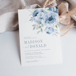 elegant dusty blue flowers wedding invitation