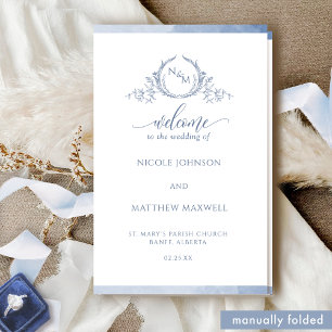 Élégant Dusty Blue Fold Mariage programme de cérém