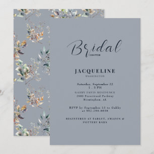 Elegant Dusty Blue Foliage Bridal Shower Invitation