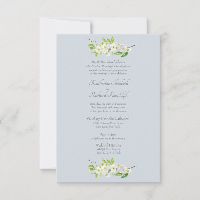 Elegant Dusty Blue Foliage Formal Invitation (Front)