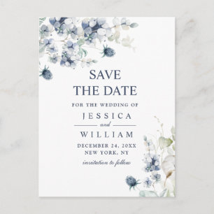 Elegant Dusty Blue Foliage Wedding Save the Date Announcement Postcard