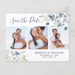 Elegant Dusty Blue Foliage Wedding Save the Date Postcard