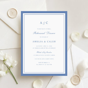 Elegant Dusty Blue Frame Rehearsal Dinner Wedding Invitation