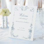 Elegant Dusty Blue French Floral Welcome Sign<br><div class="desc">Elegant ornate dusty blue floral frame adapted from classic 18th century French engraving.</div>