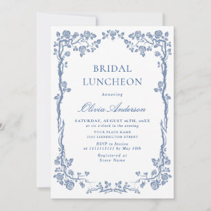 Elegant Dusty Blue French Garden BRIDAL LUNCHEON Invitation