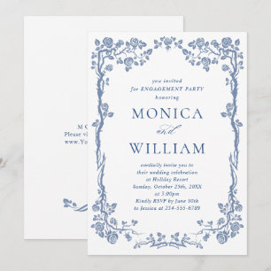 Elegant Dusty Blue French Garden ENGAGEMENT PARTY Invitation