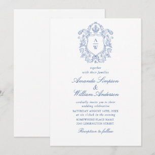 Elegant Dusty Blue French Garden Floral Wedding Invitation