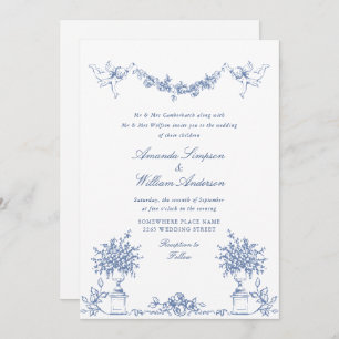 Elegant Dusty Blue French Garden Floral Wedding Invitation