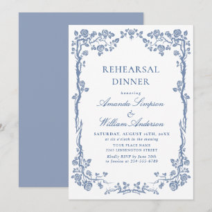 Elegant Dusty Blue French Garden Rehearsal Dinner Invitation