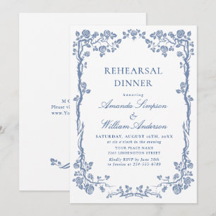 Elegant Dusty Blue French Garden Rehearsal Dinner Invitation