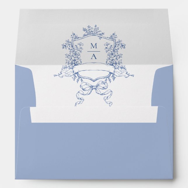 Elegant Dusty Blue French Toile Wedding Flowers Envelope (Back (Bottom))