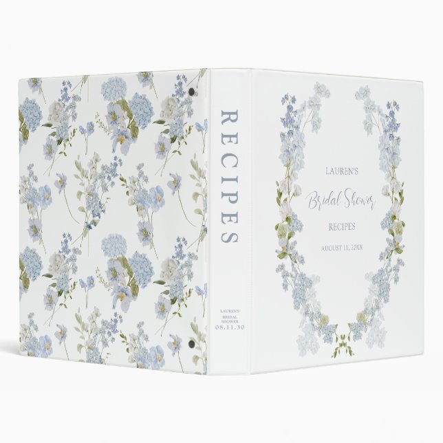 Elegant Dusty Blue Garden Bridal Shower Recipe Binder (Background)