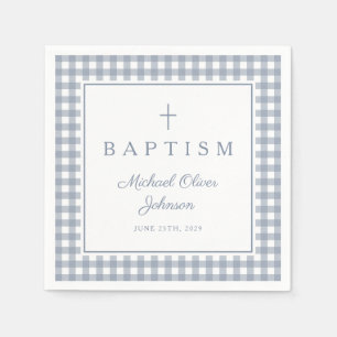 Elegant Dusty Blue Gingham Boy Baptism Napkin