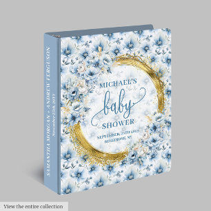 Elegant Dusty Blue Gold Baby Shower Memory Album Binder