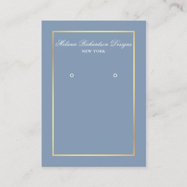 Elegant Dusty Blue Gold Earring Display Card (Front)