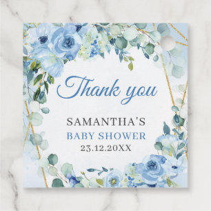 Elegant  Dusty Blue Gold frame Floral baby shower Favour Tags