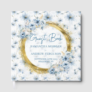 Elegant Dusty Blue Gold Glitter Wedding Guest Book