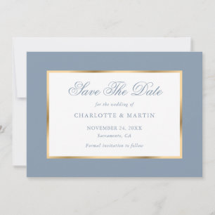 Elegant Dusty Blue Gold Wedding Save The Date