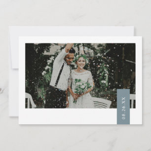 Elegant Dusty Blue Green Ribbon Photo Wedding Thank You Card