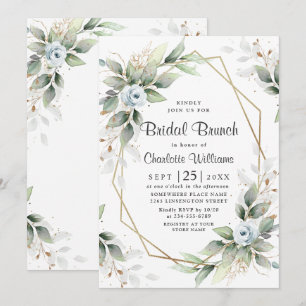 Elegant Dusty Blue  Greenery Bridal Brunch Invitation
