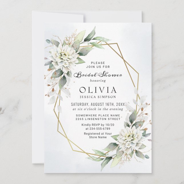 Elegant Dusty Blue Greenery Bridal Shower Invitation (Front)