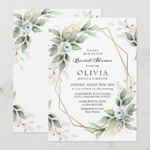 Elegant Dusty Blue  Greenery Bridal Shower Invitation