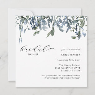Elegant Dusty Blue Greenery Bridal Shower Invitation