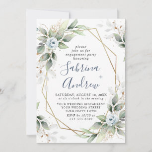 Elegant Dusty Blue  Greenery ENGAGEMENT PARTY Invitation