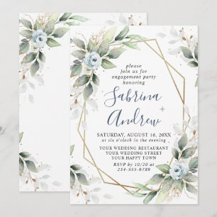 Elegant Dusty Blue  Greenery ENGAGEMENT PARTY Invitation