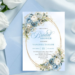 Elegant Dusty Blue Greenery Script Bridal Shower  Invitation