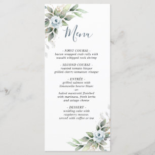Elegant Dusty Blue Greenery Wedding Menu Card