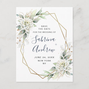 Elegant Dusty Blue Greenery Wedding Save the Date Postcard