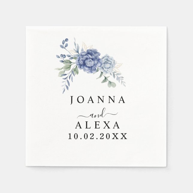 Elegant Dusty Blue Greenery Wedding Supplies Napkin (Front)