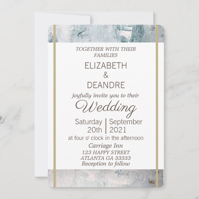 Elegant dusty blue grey gold modern wedding invitation (Front)