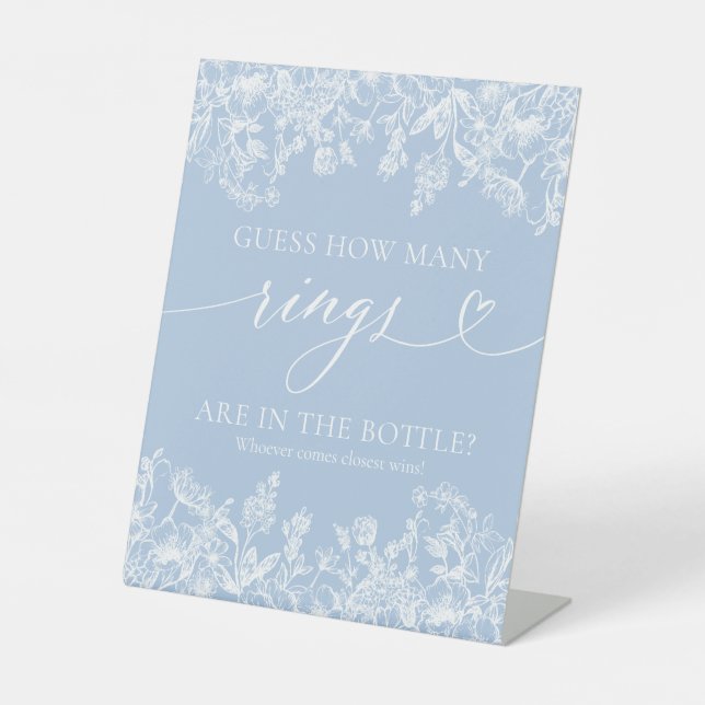 Elegant Dusty Blue Guess How Many Rings Game Sign (Front)