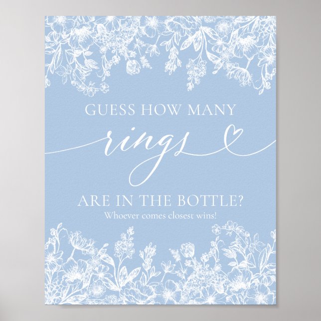 Elegant Dusty Blue Guess How Many Rings Game Sign (Front)