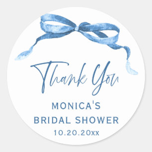 Elegant Dusty Blue Hand Drawn Bow Bridal Shower Classic Round Sticker
