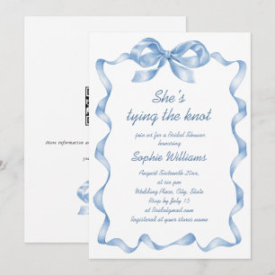 Elegant Dusty Blue Hand Drawn Bow Bridal Shower Invitation