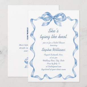 Elegant Dusty Blue Hand Drawn Bow Bridal Shower Invitation