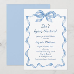 Elegant Dusty Blue Hand Drawn Bow Bridal Shower Invitation