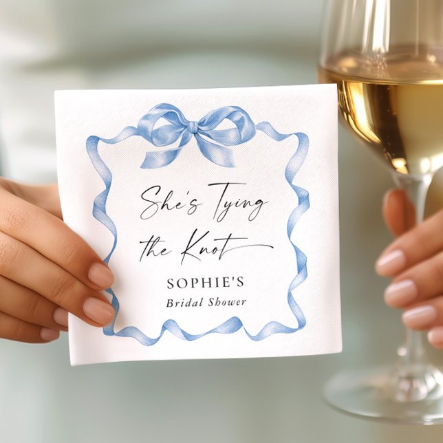 Elegant Dusty Blue Hand Drawn Bow Bridal Shower Napkin (Creator Uploaded)